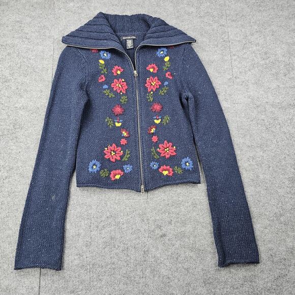 Vintage Abercrombie & Fitch Sweater Womens Medium Y2K Floral Zip Cardigan Preppy - Picture 1 of 6